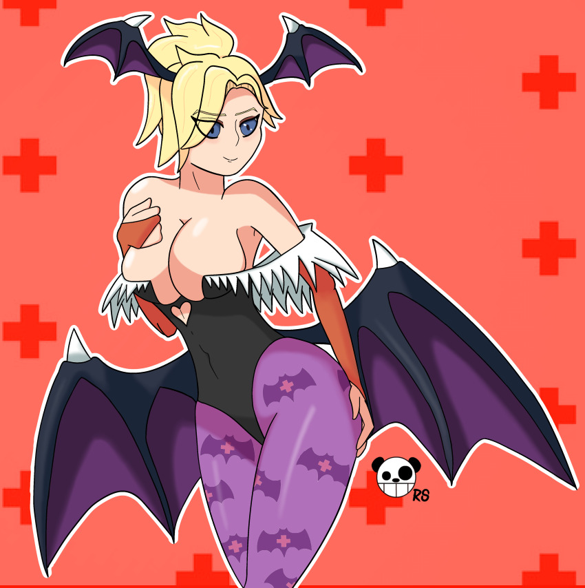 1girl, absurdres, ass, bare_shoulders, bat_wings, blizzard_(company), blonde_hair, blue_eyes