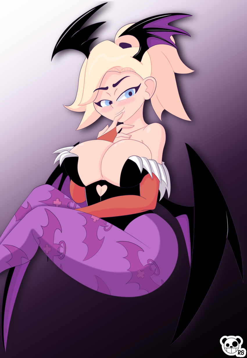 1girl, absurdres, ass, bare_shoulders, bat_wings, blizzard_(company), blonde_hair, blue_eyes