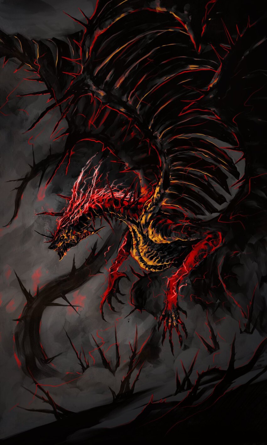 alivewake, ancient_dragon_(elden_ring), claws, closed_mouth, commentary, dragon, dragon_horns, dragon_wings