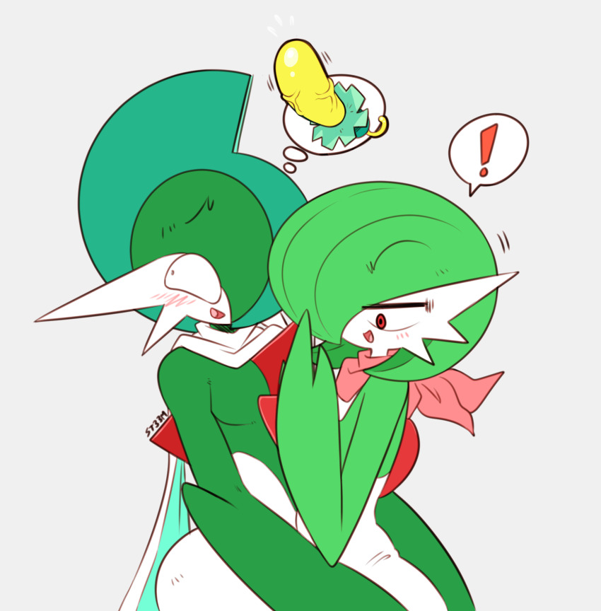 !, blush, bob_cut, cape, gallade, gardevoir, gen_3_pokemon, gen_4_pokemon