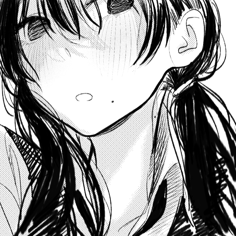 1girl, blush, close-up, greyscale, kunikida_tomoe_(momokumo), long_hair, looking_at_viewer, low_twintails