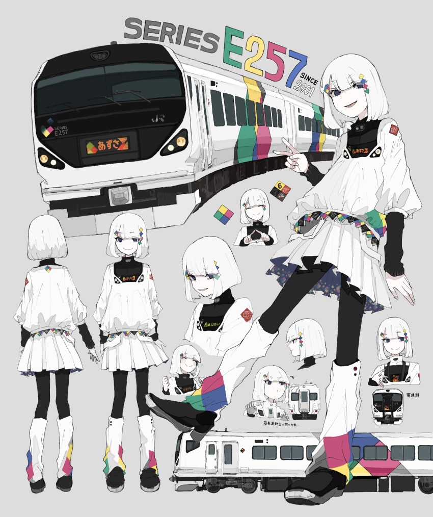 1girl, absurdres, asymmetrical_legwear, asymmetrical_skirt, augustin_tea, black_eyes, black_sweater, black_thighhighs