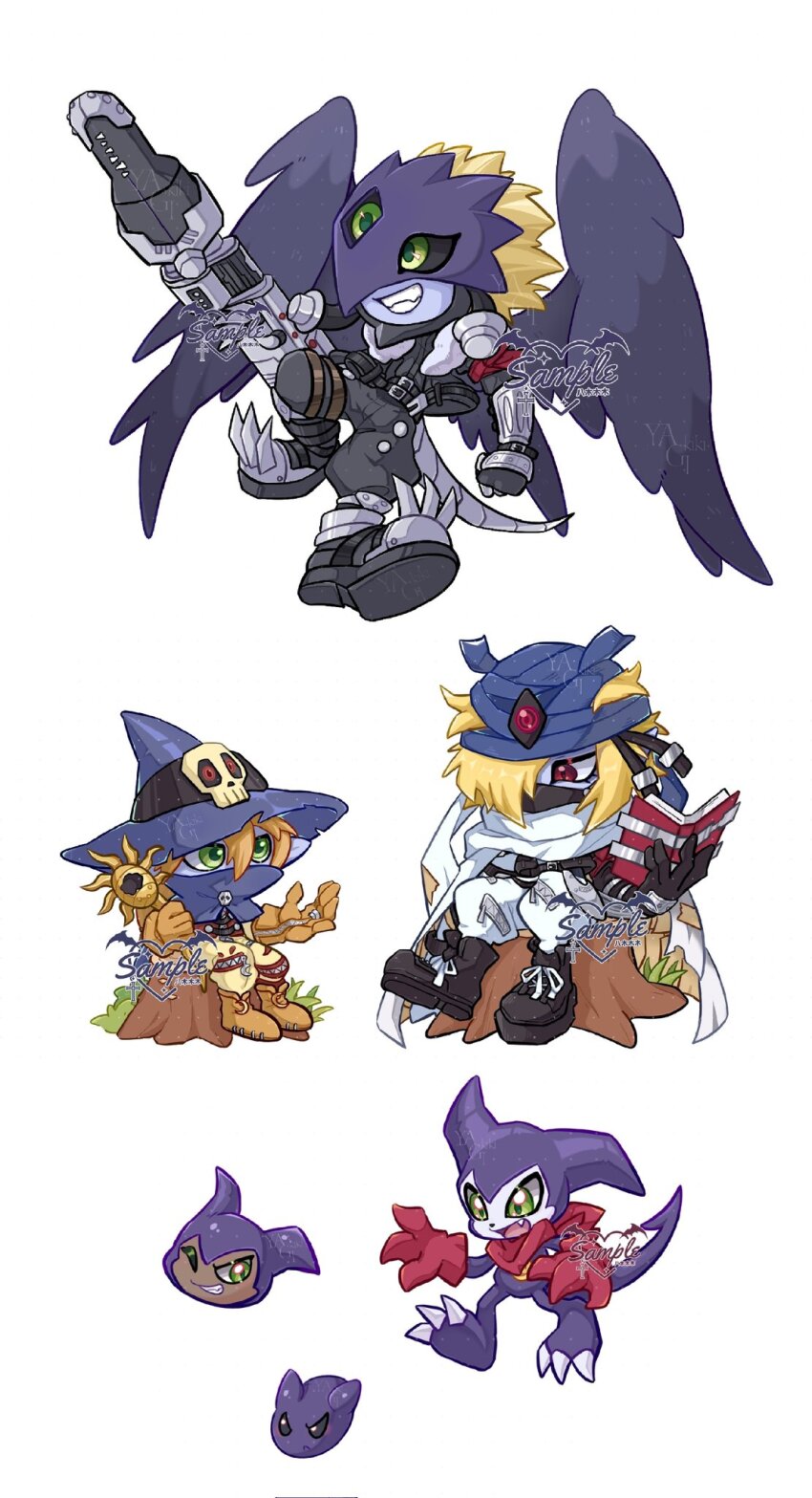 baalmon, beelzebumon, beelzebumon_blast_mode, black_wings, blonde_hair, blue_skin, colored_skin, demon