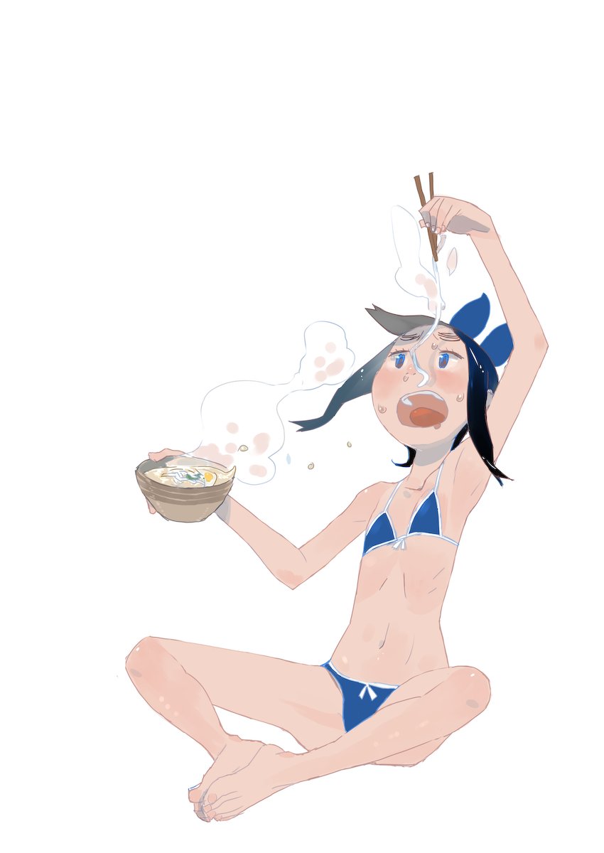 1girl, animal_ears, arm_above_head, bare_arms, bare_legs, bare_shoulders, barefoot, bikini