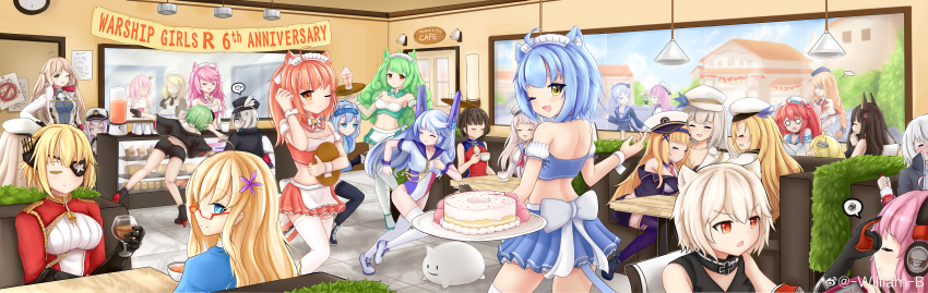 6+girls, absurdres, ahoge, akagi_(warship_girls_r), albacore_(warship_girls_r), alcohol, animal_ears, atlanta_(warship_girls_r)