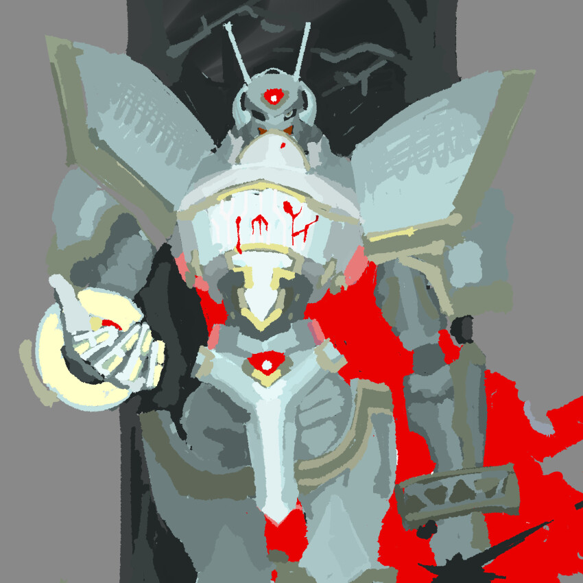 alphamon, alphamon_(battle_park), cape, digicore_interface, digimon, digimon_(creature), highres, looking_at_viewer