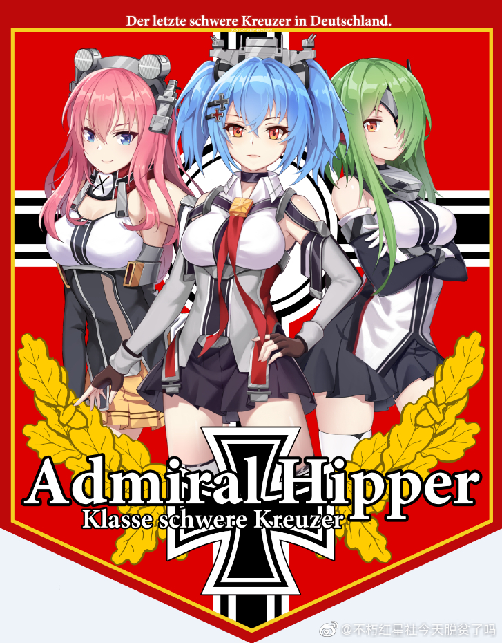 3girls, admiral_hipper_(warship_girls_r), blindfold, blucher_(warship_girls_r), blue_eyes, blue_hair, breasts, buxiuhongxingshe_jintiantuopinlema