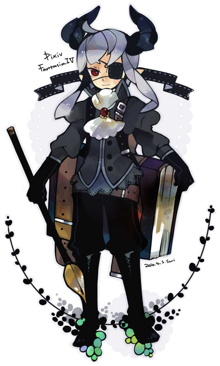 1boy, ascot, bad_id, bad_pixiv_id, belt, book, boots, eyepatch