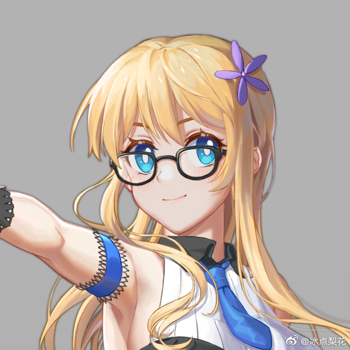 1girl, armpits, bingdian_lihua, black_gloves, black_thighhighs, blonde_hair, blue_dress, blue_eyes
