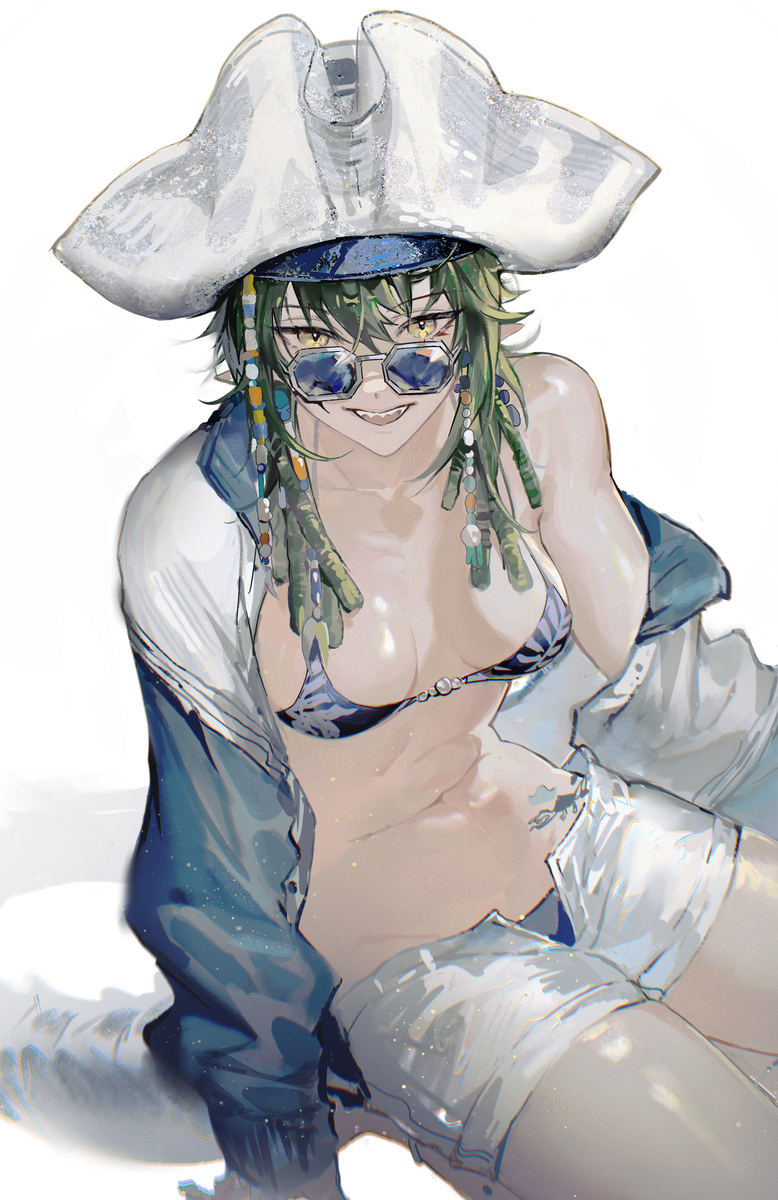 1girl, arknights, gavial_(arknights), gavial_the_invincible_(arknights), groin, hat, highres, huang_huo_liaoyuan