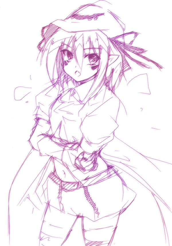 1girl, bad_id, bad_pixiv_id, facial_mark, female_focus, hat, hotaruru, merry_nightmare