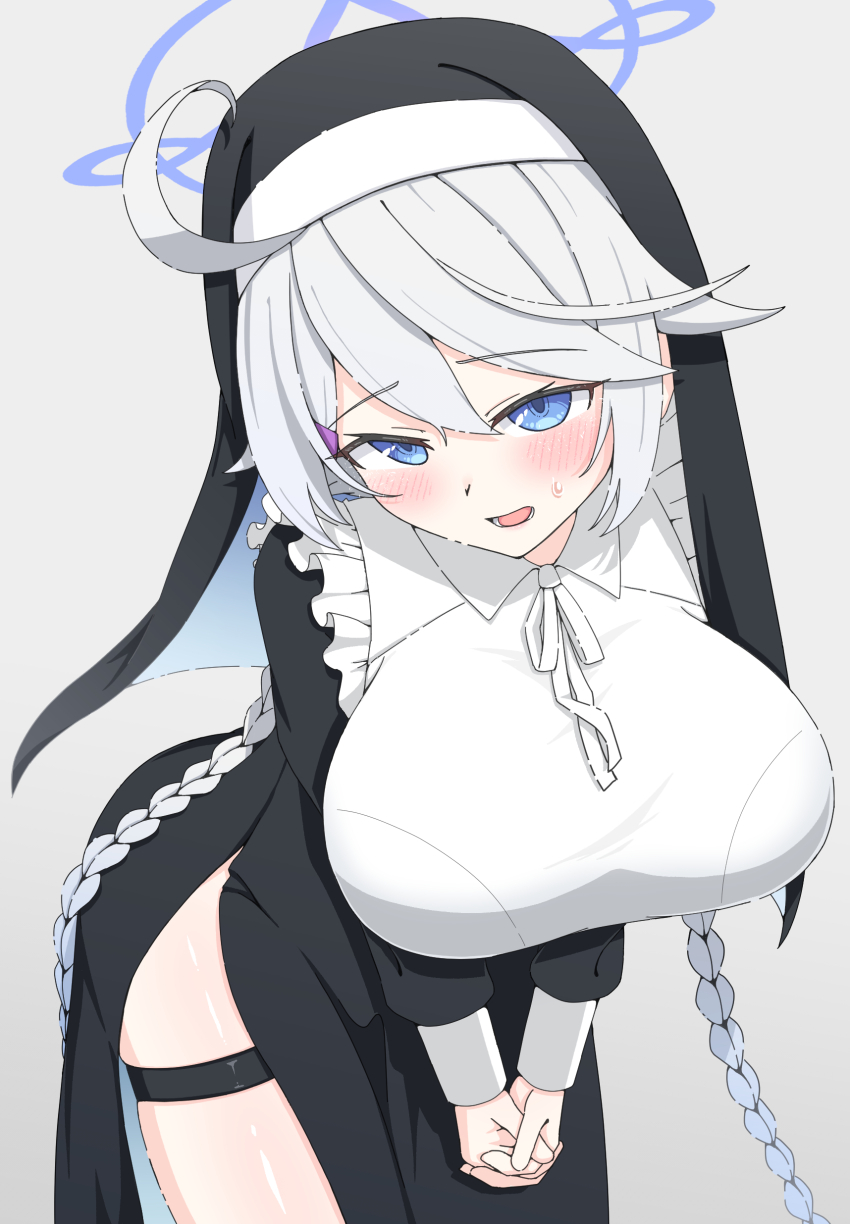 1girl, absurdres, ahoge, akayore, alternate_breast_size_(larger), alternate_costume, black_dress, blue_archive