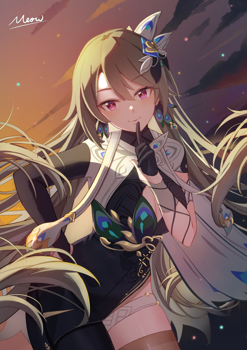 1girl, absurdres, artist_name, black_gloves, black_thighhighs, blue_bodysuit, bodysuit, breasts