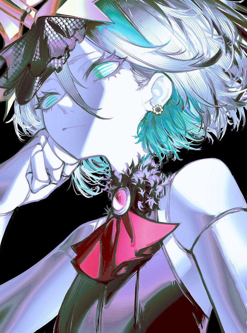 1girl, absurdres, ascot, bare_shoulders, brooch, cecilia_immergreen, colored_inner_hair, commentary