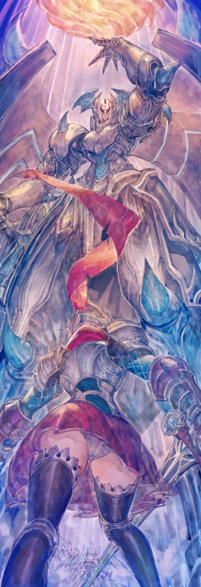 2girls, absurdres, armor, ass, axe, battle, double-sided_axe, duel_monster