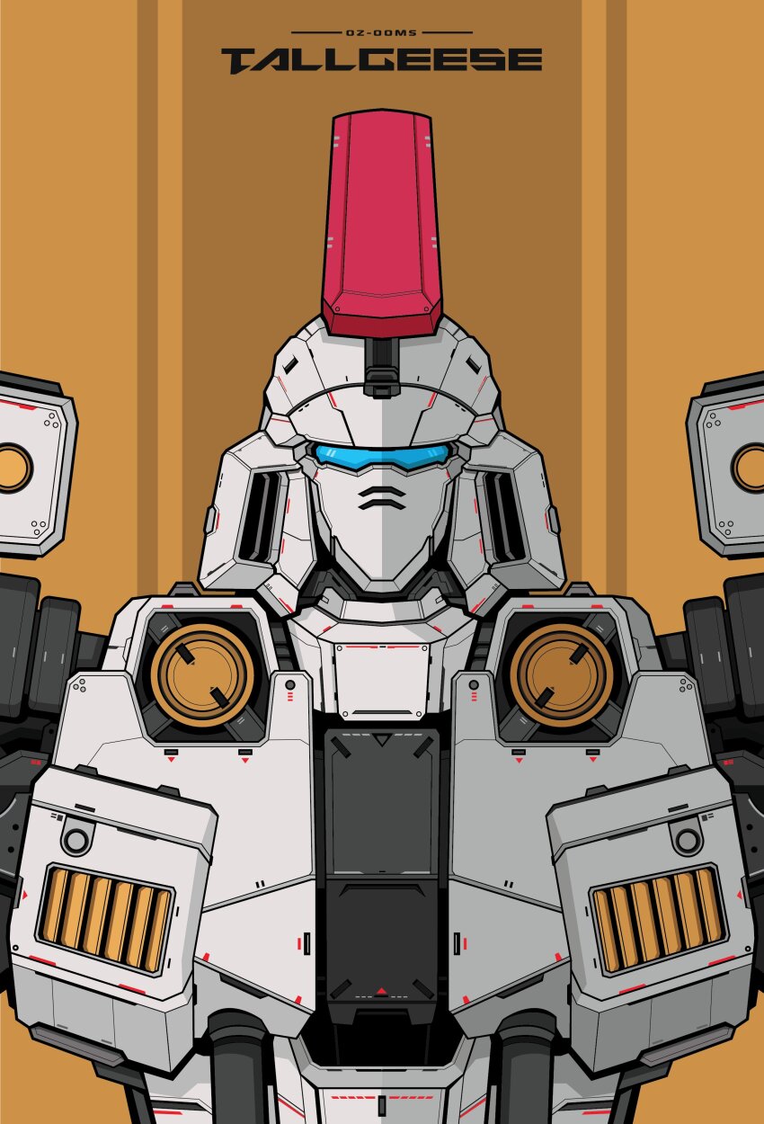 absurdres, assault_visor, character_name, commentary, gundam, gundam_wing, highres, mecha, mecha_focus, mobile_suit, no_humans, portrait, robot, science_fiction, solo, straight-on, tallgeese, voxiela, yellow_background