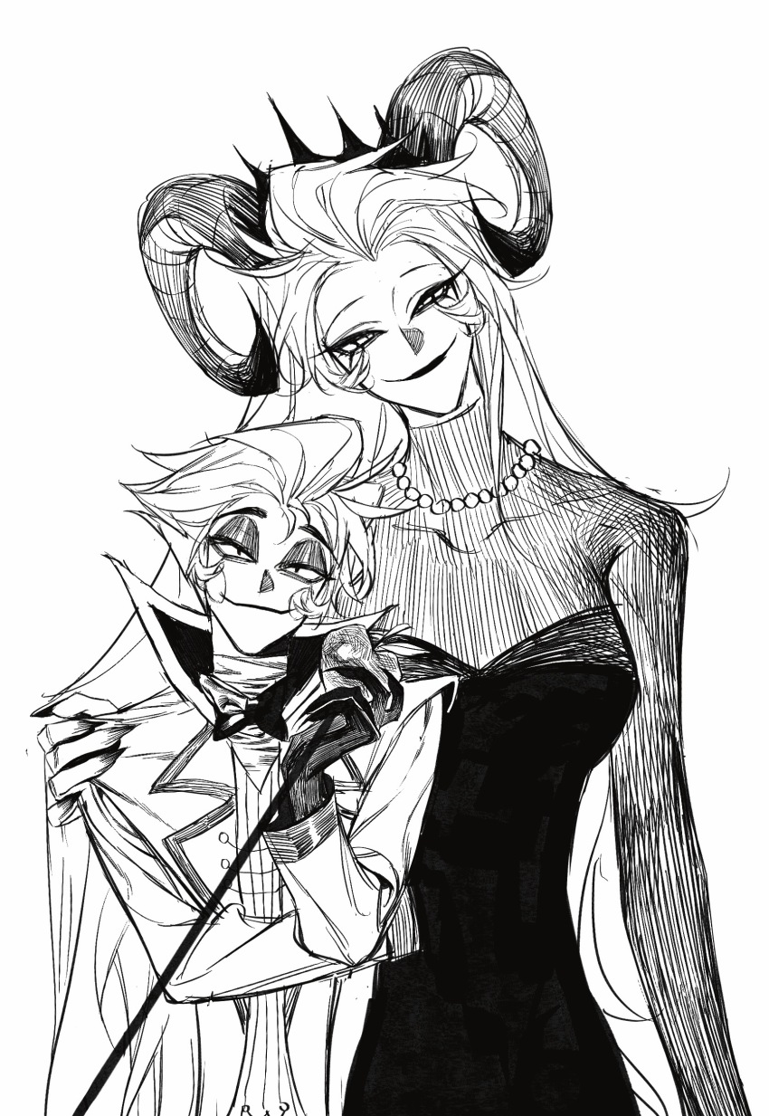 1boy, 1girl, absurdly_long_hair, absurdres, apple, arm_at_side, black_bow, black_bowtie