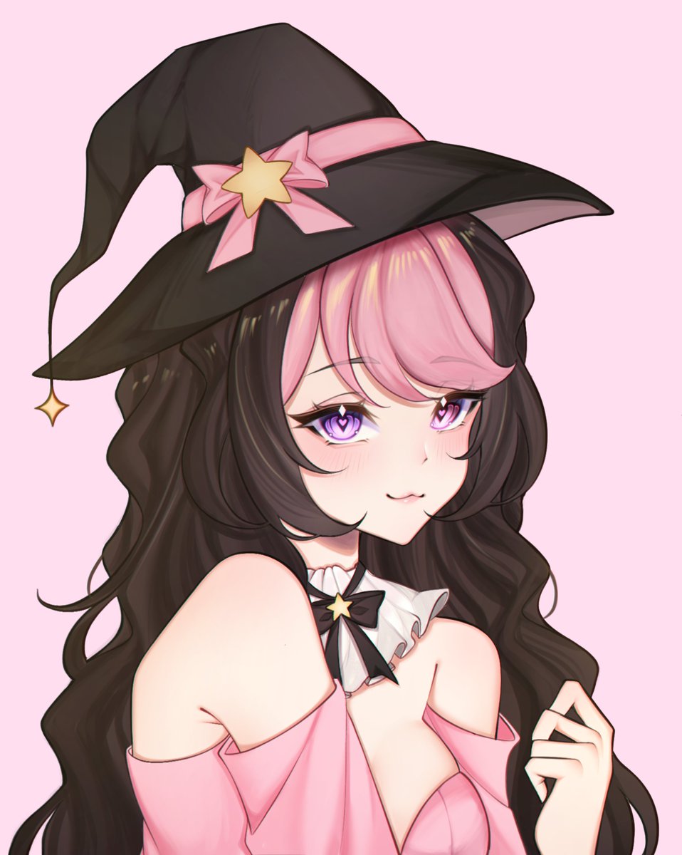 1girl, :3, bare_shoulders, black_bow, black_bowtie, black_hair, black_hat, bow