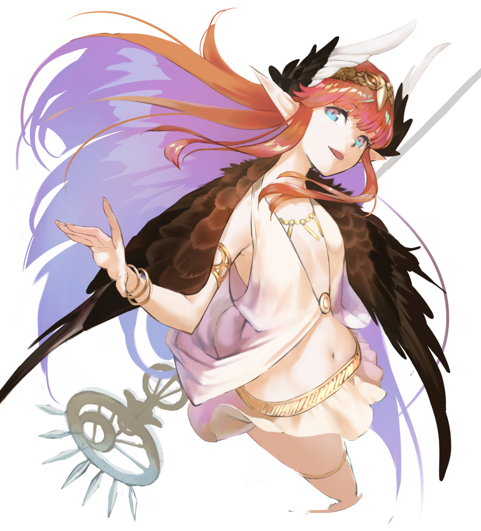 1girl, armlet, bare_shoulders, blue_eyes, bracelet, breasts, brown_wings, circe_(fate)