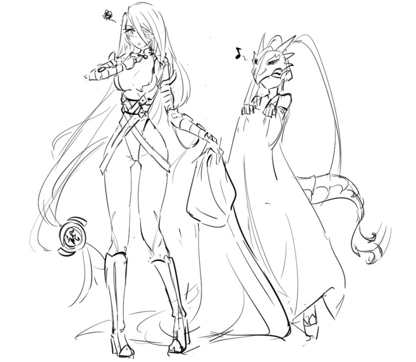 2girls, angry, breasts, covered_eyes, dogmatika_fleurdelis_the_knighted, dragon, dragon_girl, dragon_tail