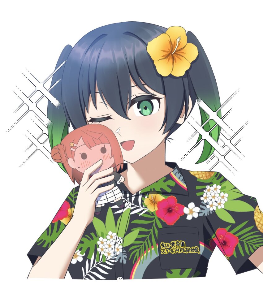 1girl, ;d, ame_(amedayo_njgk), black_hair, black_jacket, black_shirt, black_socks, blunt_bangs