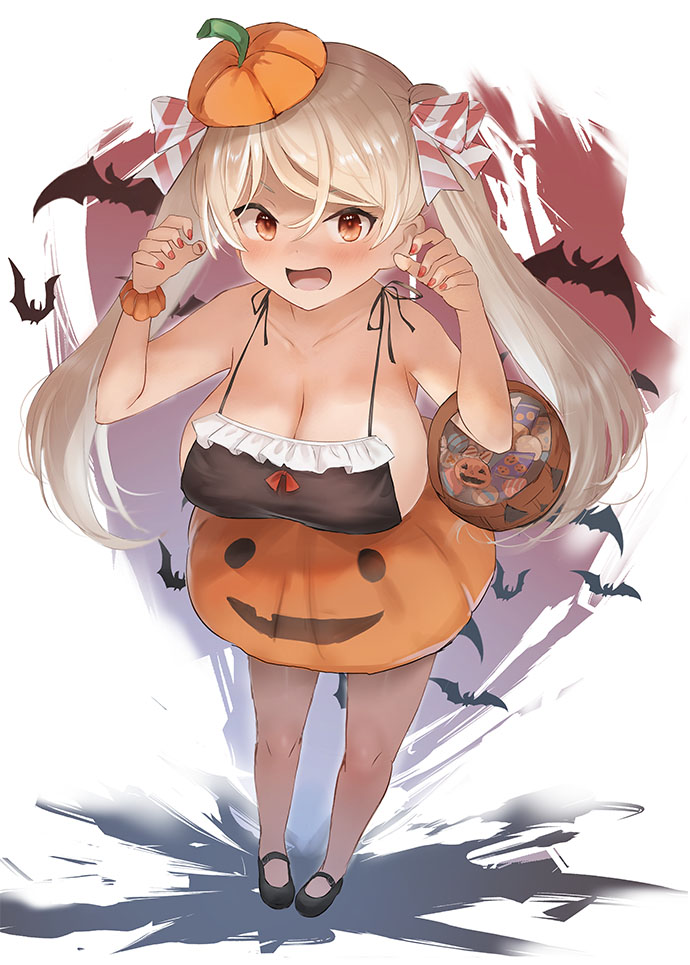 1girl, bat_(animal), black_camisole, blush, breasts, brown_eyes, camisole, candy