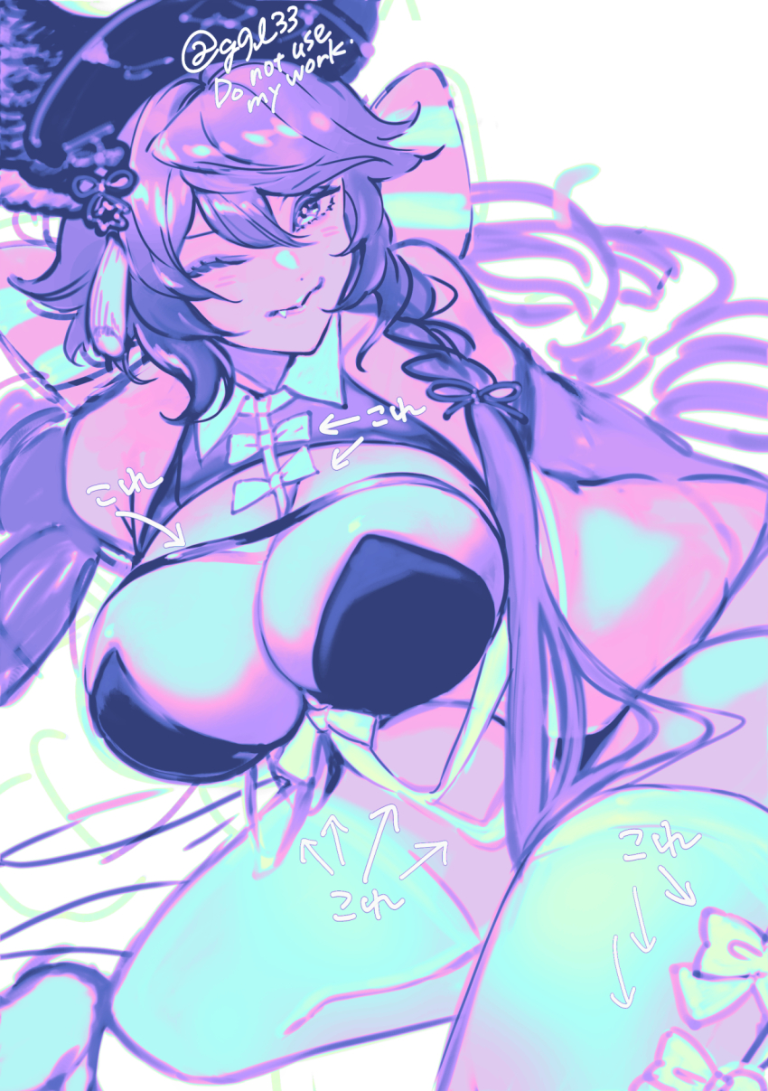 1girl, bare_shoulders, bow_legwear, braid, breasts, cleavage, cleavage_cutout, clothing_cutout