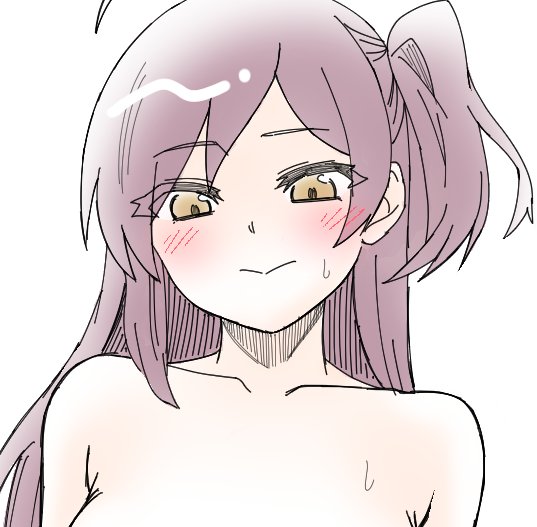 1girl, bare_shoulders, brown_eyes, collarbone, commentary_request, hagikaze_(kancolle), kantai_collection, looking_down