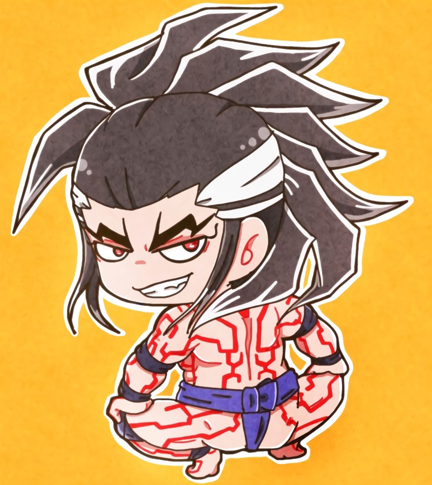 1boy, ankleband, arm_tattoo, armband, ass, back, back_tattoo, barefoot