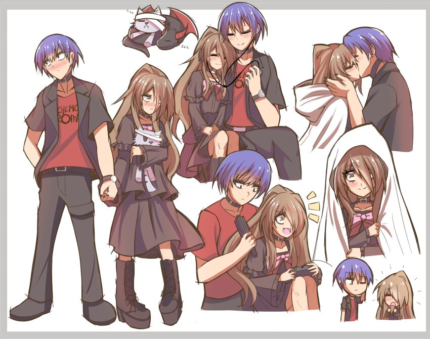 1boy, 1girl, absurdres, aisaka_taiga, bandages, black_dress, black_jacket, black_nails