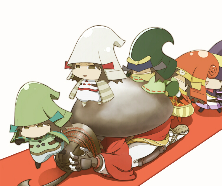 6+boys, :d, ^_^, armor, b-saku, brown_eyes, brown_hair, chibi