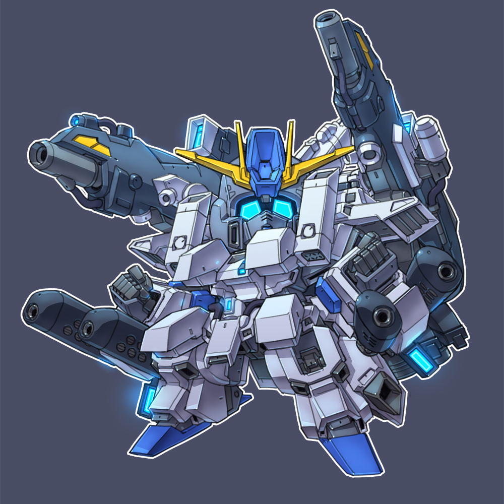 armor, beam_rifle, blue_eyes, chibi, double_beam_cannon, energy_gun, fazz_(gundam), full_armor