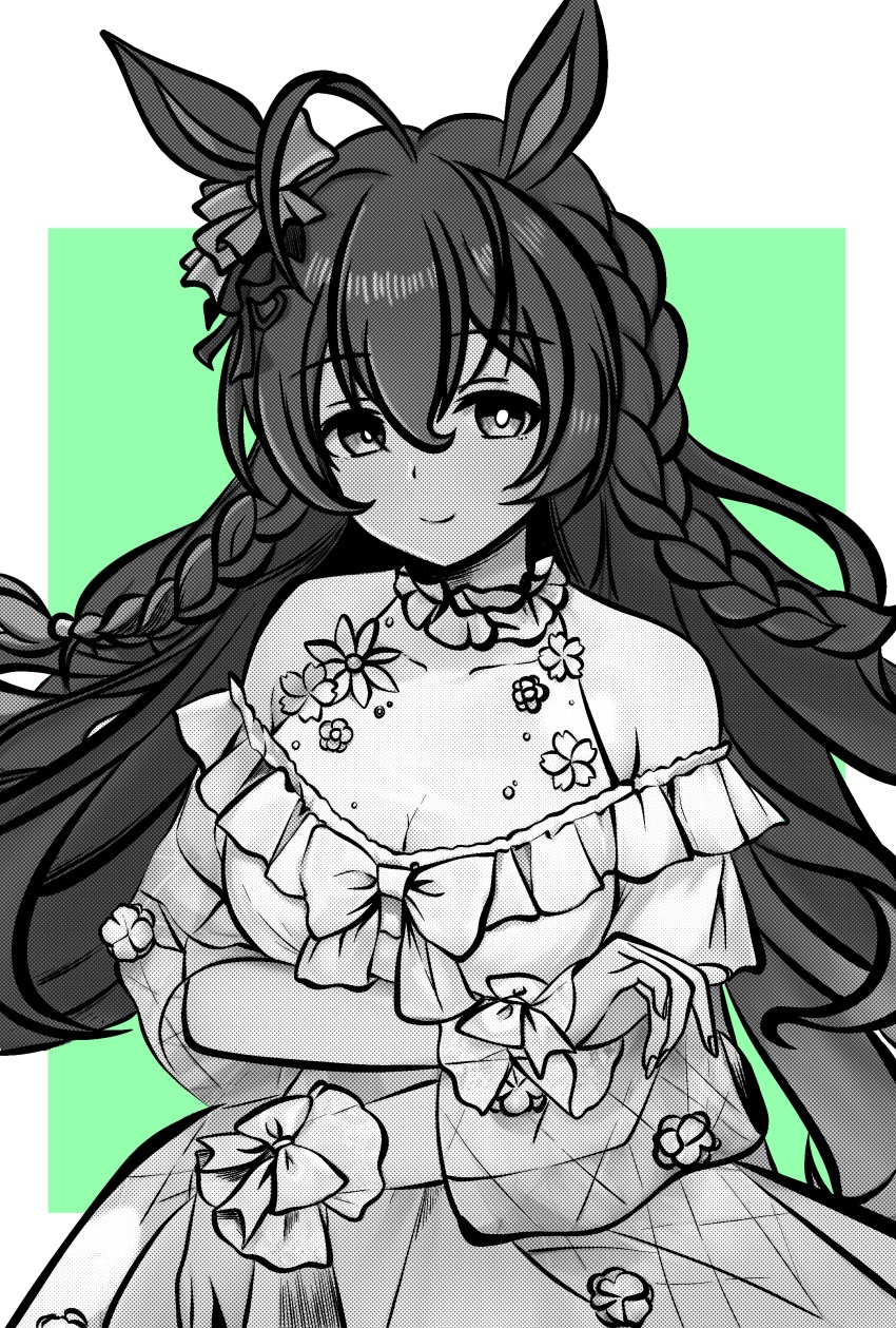 1girl, absurdres, ahoge, alternate_costume, animal_ears, blush, braid, breasts