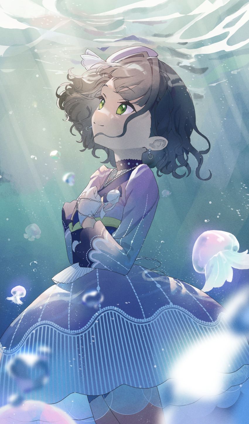 1girl, absurdres, beret, black_hair, blue_hat, blue_kimono, blue_skirt, blunt_bangs