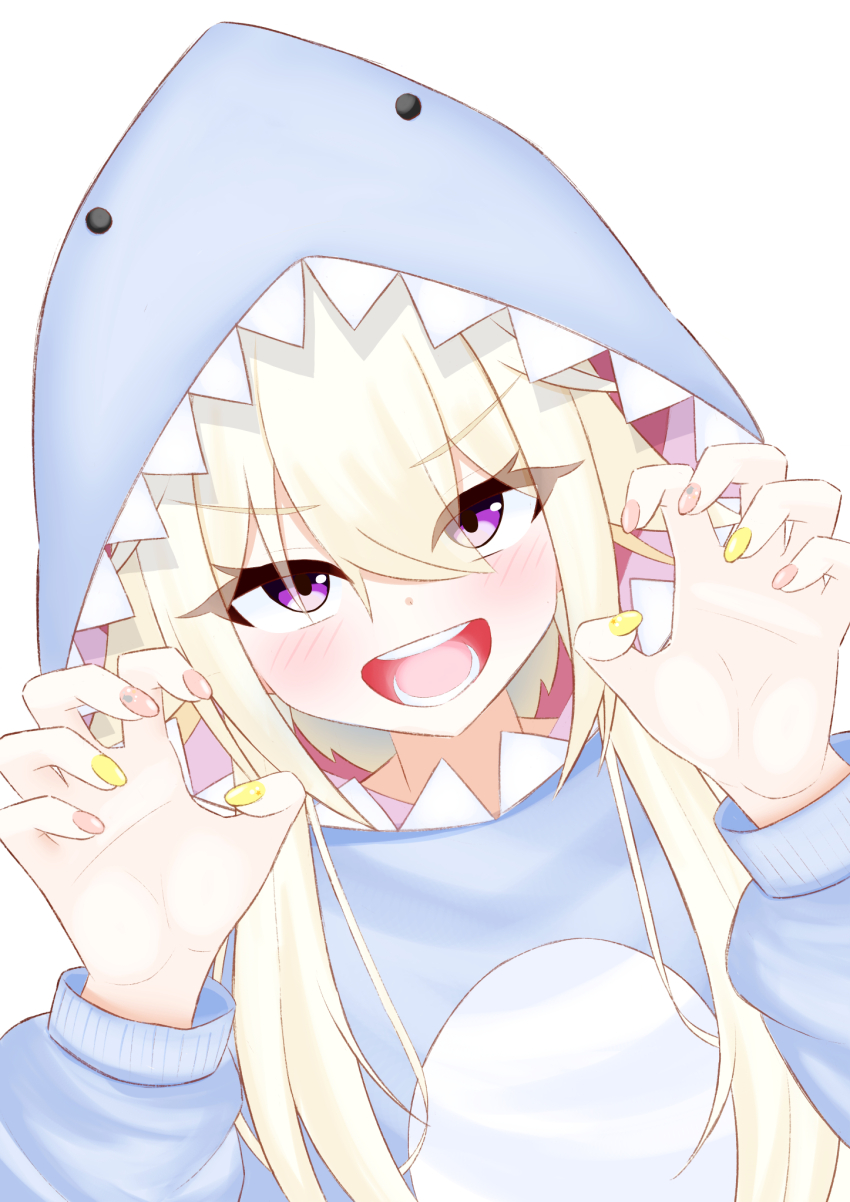 1girl, alternate_costume, animal_costume, aura_yagg, blonde_hair, blush, claw_pose, commentary_request