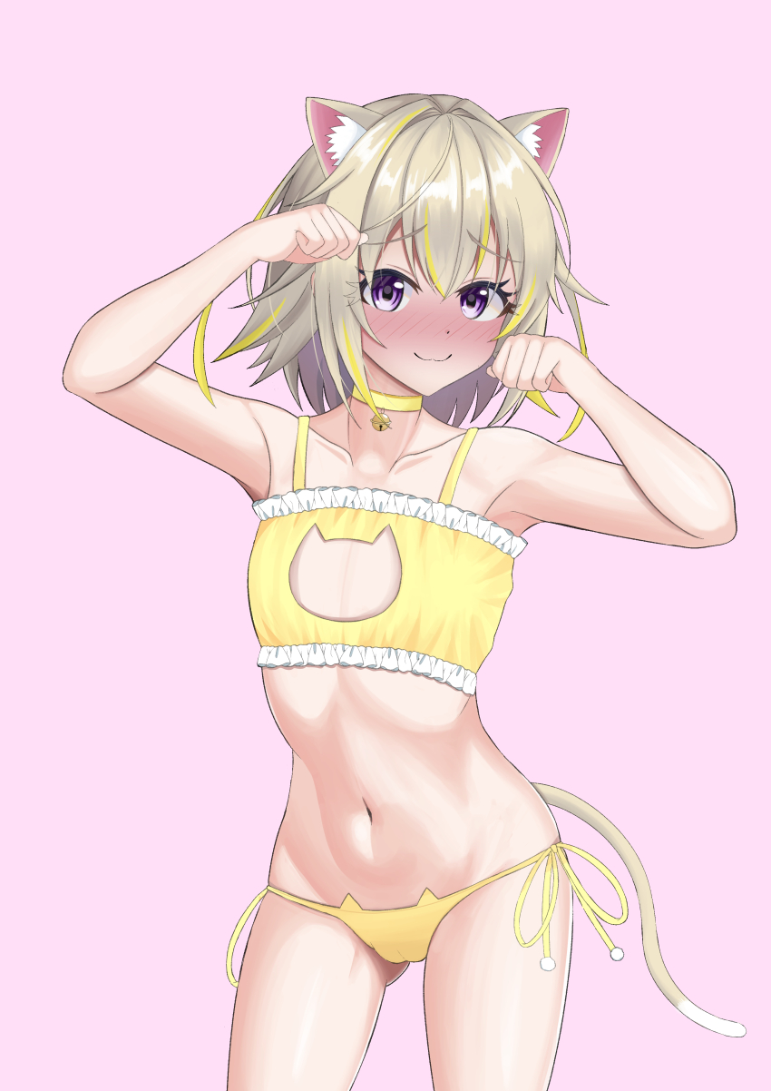 1girl, absurdres, animal_ears, aura_yagg, bell, blonde_hair, blush, bra