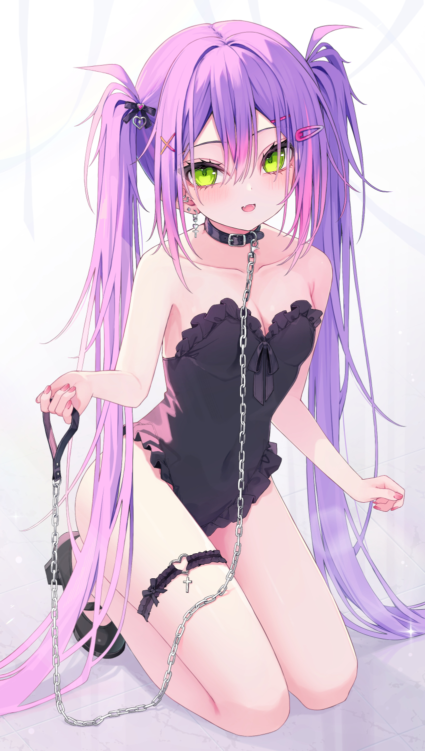 1girl, 333shishishi333, :d, absurdres, alternate_costume, bare_shoulders, black_collar, black_leotard