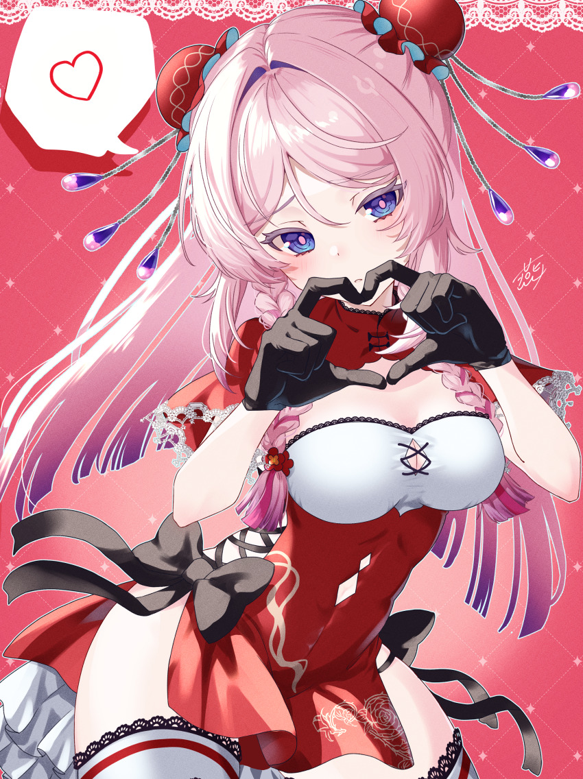 1girl, absurdres, alternate_costume, black_bow, black_gloves, blue_eyes, bow, braid