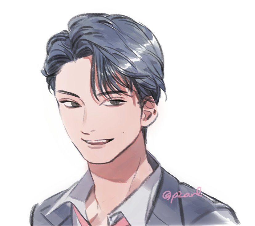 1boy, close-up, commentary_request, grey_hair, grey_vest, k-pop, korean_commentary, looking_to_the_side