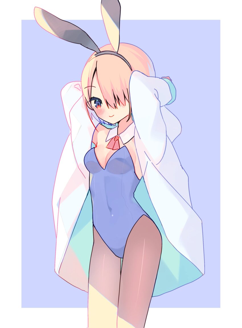 10_(sei), absurdres, animal_ears, black_pantyhose, blonde_hair, coat, detached_collar, fake_animal_ears