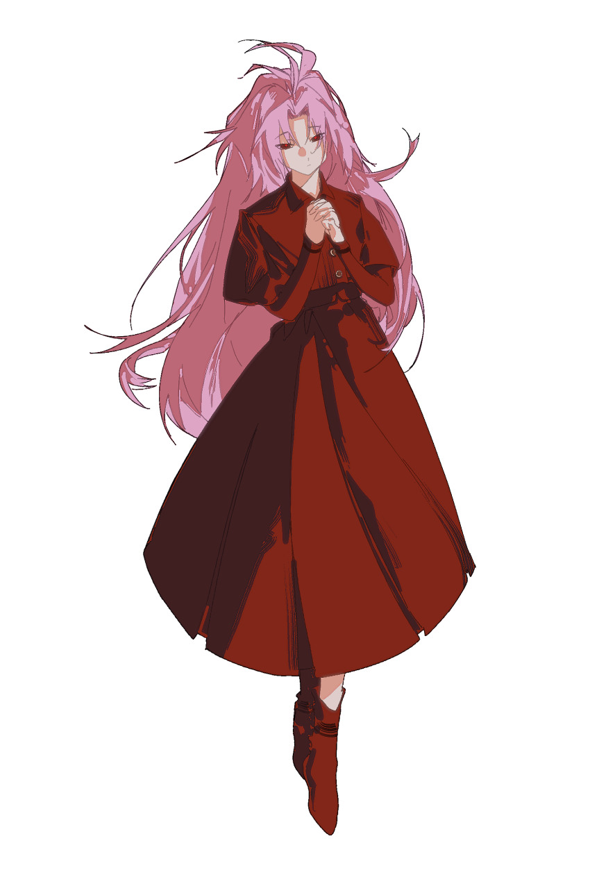 1boy, absurdres, alternate_costume, boots, closed_mouth, crossdressing, crossdressing_(mtf), curtained_hair