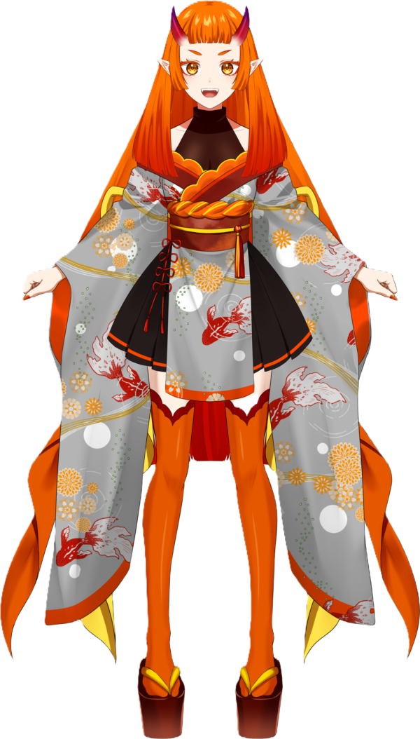 1girl, :d, black_skirt, bond_en, bondlive, colored_eyelashes, fangs, full_body