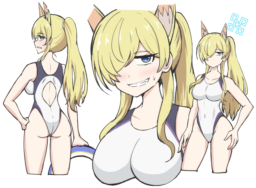 1girl, ass, blue_archive, competition_swimsuit, highleg, kanna_(blue_archive), kanna_(swimsuit)_(blue_archive), one-piece_swimsuit