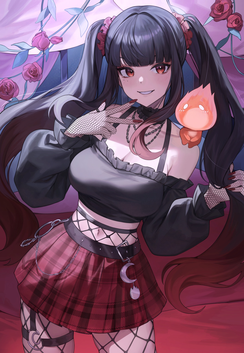 1girl, absurdres, belt, black_belt, black_hair, breasts, chain, chain_necklace