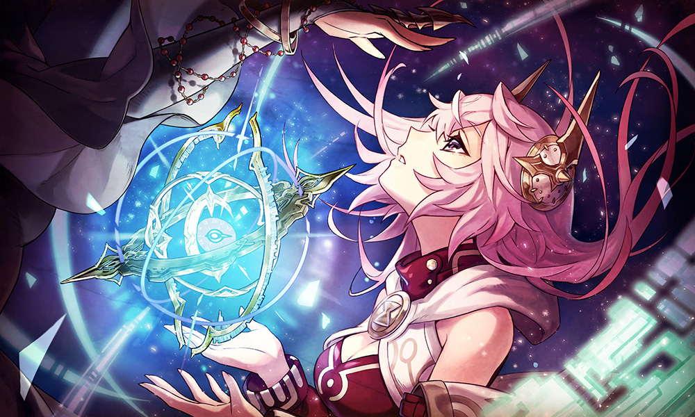 2girls, ambrosia_(ta_ga_tame_no_alchemist), commentary, detached_sleeves, floating, floating_hair, floating_object, from_side