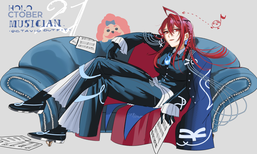 1girl, ahoge, alternate_costume, alternate_hairstyle, blue_fire, bobby_(elizabeth_rose_bloodflame), braid, breasts