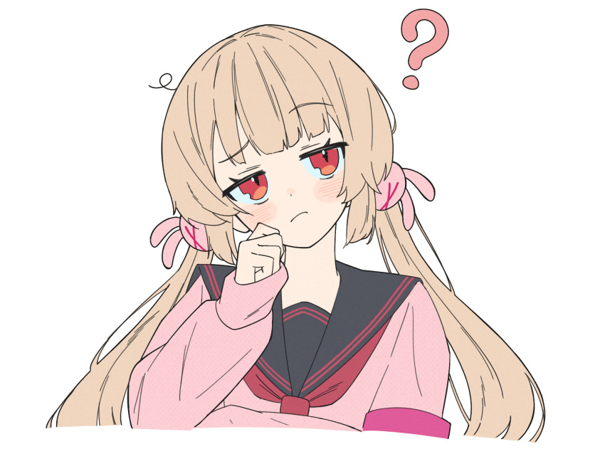 1girl, ?, black_sailor_collar, closed_mouth, hair_ornament, highres, light_brown_hair, long_sleeves