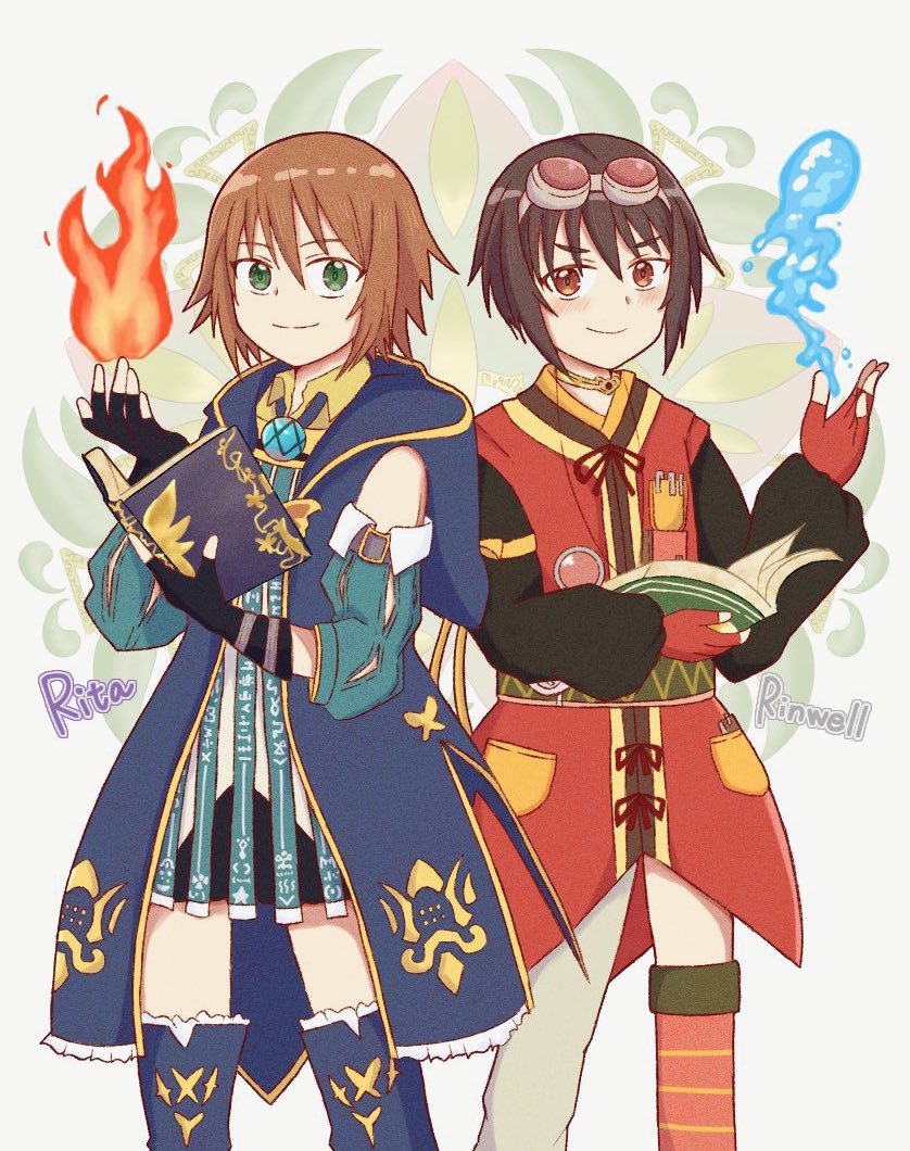 2girls, asymmetrical_legwear, black_gloves, black_hair, blue_robe, blush, book, boots