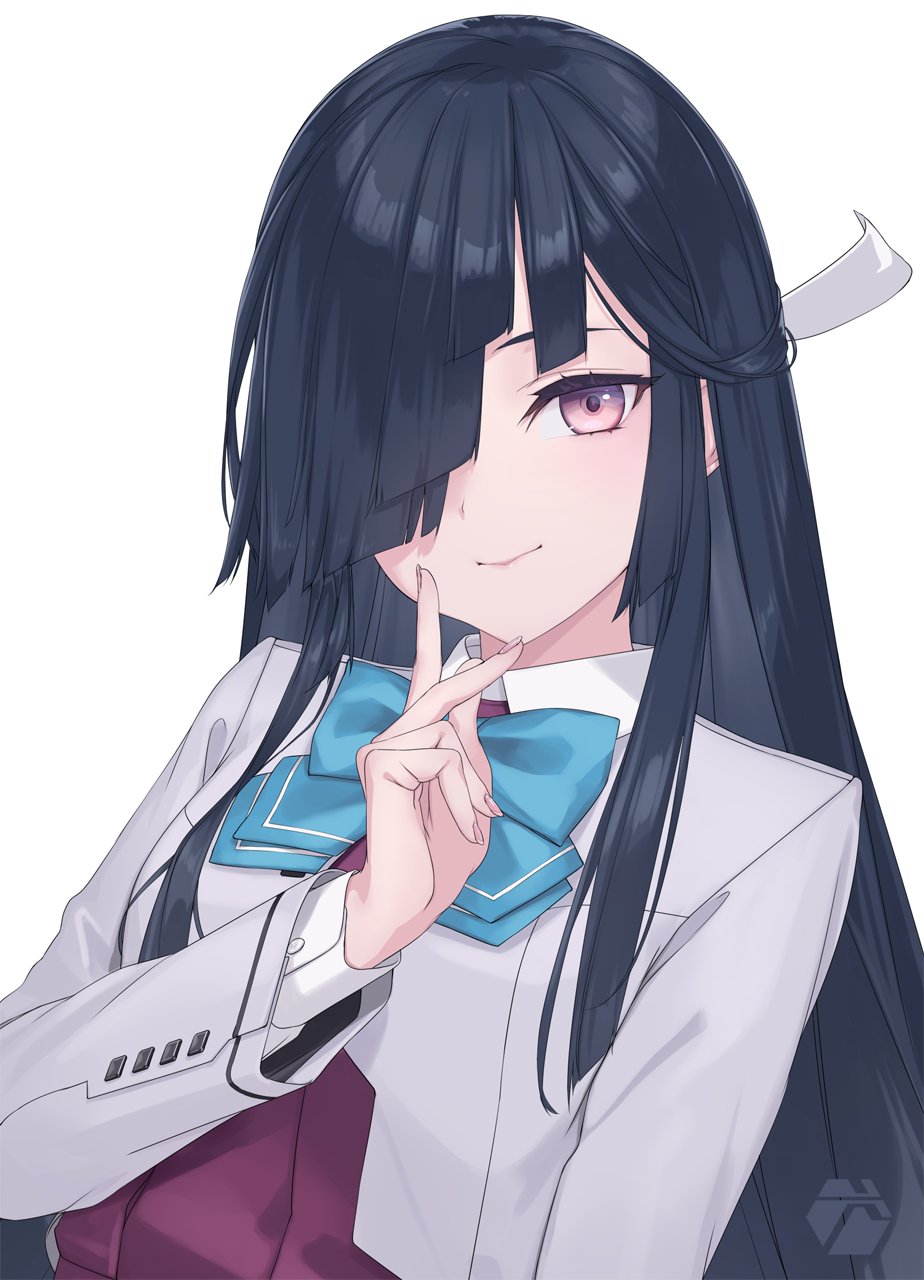 1girl, black_hair, bow, bowtie, hair_over_one_eye, hayashimo_(kancolle), hayashimo_kai_ni_(kancolle), highres