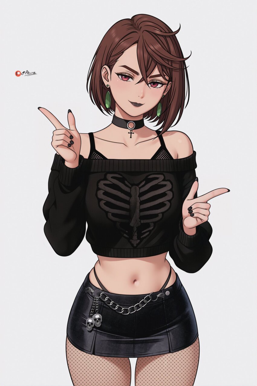 1girl, ai-assisted, ayase_momo, black_nails, black_sweater, dandadan, fishnet_pantyhose, fishnet_top